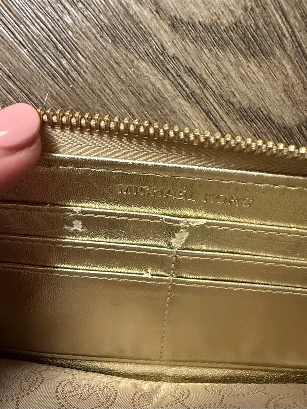 Michael Kors Gold Metallic Embossed Zip-Around Wallet